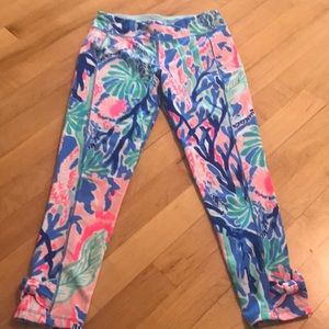 Lilly Pulitzer Kids Blue Green Pink Luxletic Leggings Size L 8 10